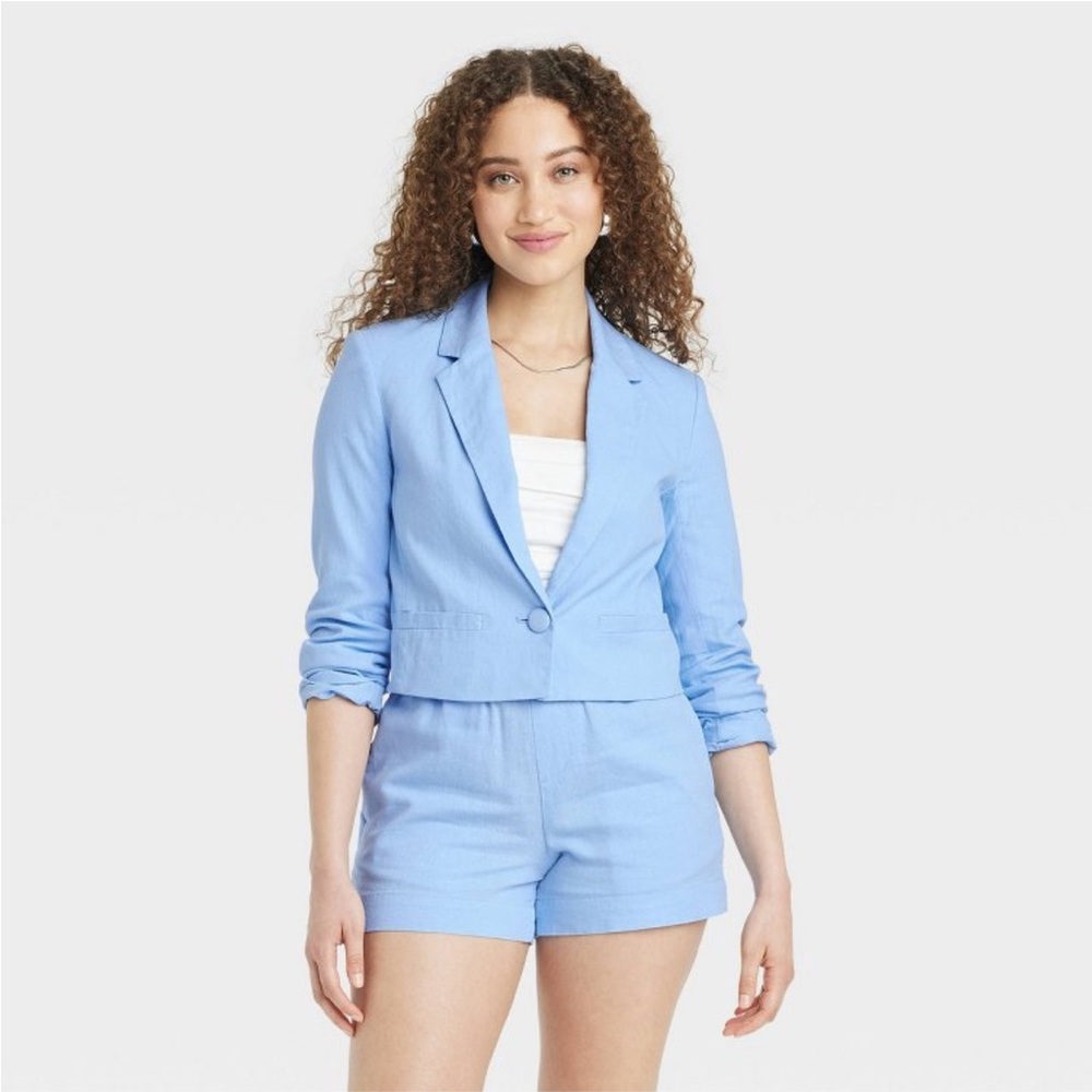 Women's Cropped Blazer - A New Day Blue S